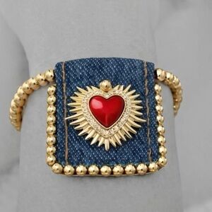 “Bursting Sacred Heart” of Jesus Immaculate Mary Catholic Ruby Red Jean Bracelet